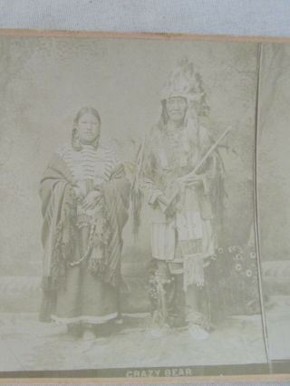 CRAZY BEAR Native American Indian Stereoview 1880s Pine Ridge South Dakota Photo 2