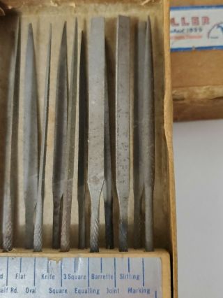 Vintage Set of 12 Heller Needle Files No 0 Cut Wood Stand 2