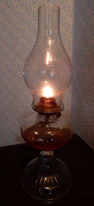 Large Antique Oil Kerosene Glass Lamp All In
