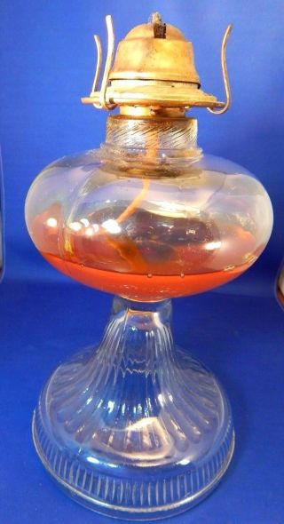 LARGE ANTIQUE OIL KEROSENE GLASS LAMP All in 2