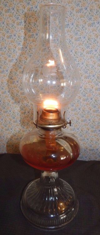 LARGE ANTIQUE OIL KEROSENE GLASS LAMP All in 5