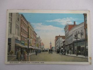 Antique 1926 Main Street Looking East Fitchburg Mass Postcard