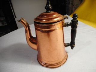 Antique Copper Gooseneck Coffee Pot Rome Metal Ware.  Wood Handle.  3