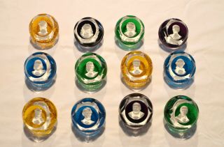Full Set Franklin Baccarat Crystal Paperweights " Cameos In Crystal "