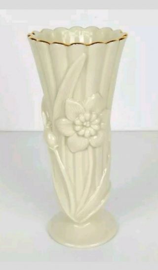 Vintage Lenox Vase Porcelain Ivory With Gold Trim Scalloped Edge Floral Design