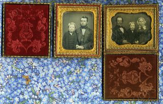 2 Daguerreotypes Of A Boy With 2 Families? Father? Step Father And Mother?