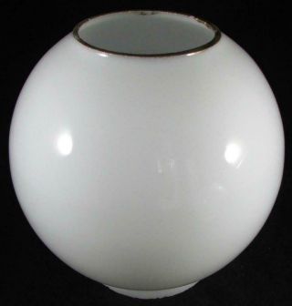 Antique 6 3/4 " Opal White Glass Gwtw Globe Ball Lamp Shade 4 " Fitter,  Gold Rim
