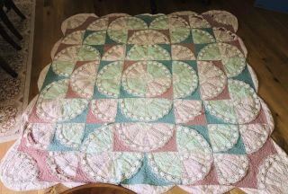 84” Vintage Handmade Handstitched Lace Doilies Pennsylvania Country King Quilt