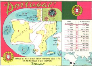 Portugal And Colonies Macau Timor Goa Angola Propaganda Old Double Map Postcard