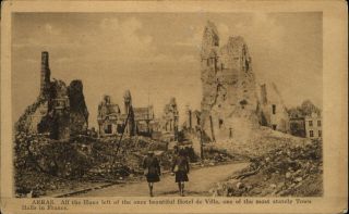 Hotel De Ville Ruins Arras France Wwi Damage By German Huns Canadian Postcard
