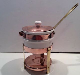Vintage Metalutil Copper Brass Porcelain Fondue Pot Petit Chafing Dish Portugal
