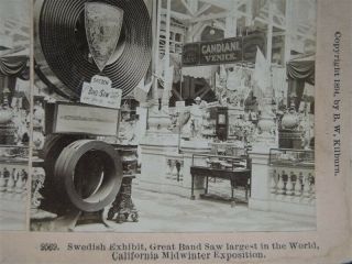 1894 California Midwinter Exposition Stereoview Swedish Exhibit Great Bandsaw