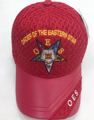 O.  E.  S Cap,  Oes Cap,  Order Of Eastern Stars Cap,  One Size Adjustable Cap Red Mesh