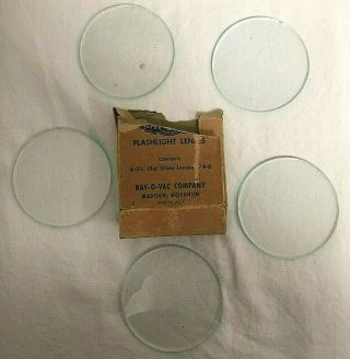 Vintage Ray - O - Vac Flashlight Lenses 5 Lenses 3 1/8 " Flat Glass