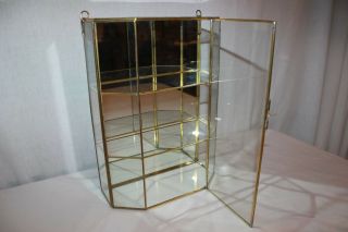 Brass Glass 12 Curio Display Case Mirrored Hanging Standing Cabinet 3