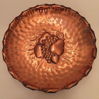 Vintage Copper Bowl Hammered Crimped Fruit Embossed Gregorian 13 " Wall Decor Usa