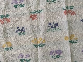 Vintage Bates Woven Reversible Cotton Bedspread 78 “X 98” Floral Flowers 58 50 2
