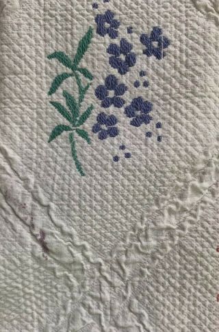 Vintage Bates Woven Reversible Cotton Bedspread 78 “X 98” Floral Flowers 58 50 5