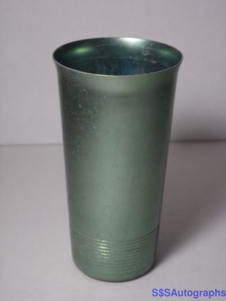 Vtg Antique Mid Century Hawthorn Green Aluminum Tumbler Drinking Cup Anodized