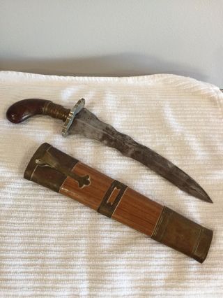 Antique Kris Dagger Knife Wooden Handle And Scabbard