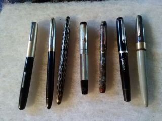 7 Vintage Fountain Pens In As Found