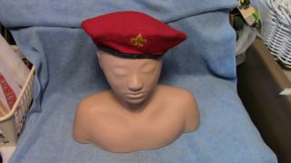 Vtg Official Headwear Bsa Boy Scouts Of America Red 100 Wool Beret Hat Xl