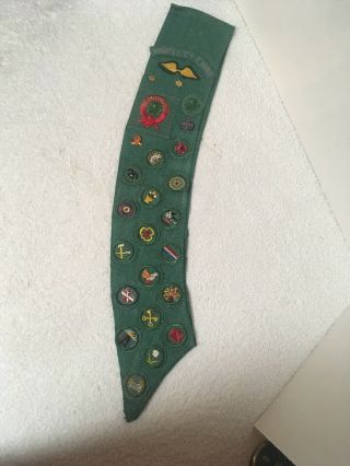 Vintage Girl Scout Sash 60’s To 70’s Ithaca York With 31 Badges Plus Pins