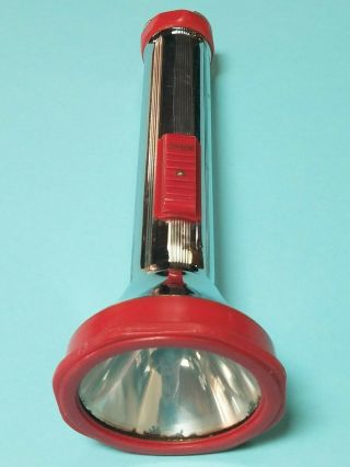 Eveready Vintage Flashlight Chrome And Red 3 Cell Flashlight W/ Led Upgrade
