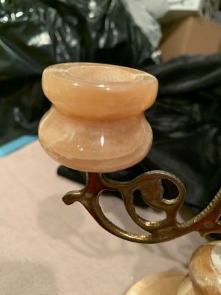 Vintage Marble & Brass Candle Holder Unmarked Flea Market Find Triple Candlab 3