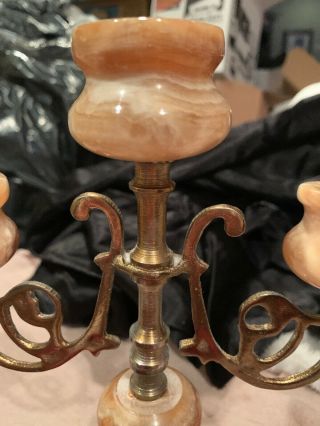 Vintage Marble & Brass Candle Holder Unmarked Flea Market Find Triple Candlab 4