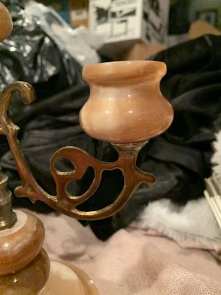 Vintage Marble & Brass Candle Holder Unmarked Flea Market Find Triple Candlab 5