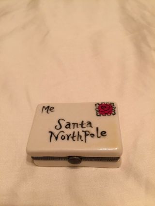 Vintage Porcelain Hinge Trinket Box,  Envelope To Santa,  North Pole From Me