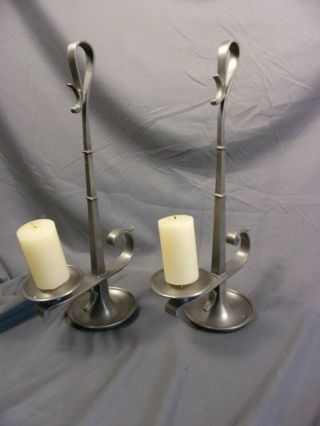 2 Italian Pewter Candle Lamp 17 " X 9 Made Italy Stand Thick Metalars Hand Made