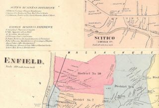 Antique 1869 Enfield,  Ct. ,  Hand Colored Map.  & In