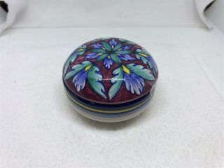 Geribi Deruta Italy Pottery,  Small Round Trinket Box.  Red,  Blue,  & Green