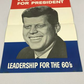 John Kennedy JFK For President Political Campaign Poster from 1960 1 Fold 3