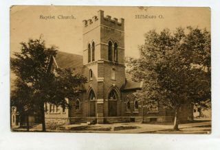 Hillsboro,  Oh Rare Early 1900s Street Scene View Of Baptist Church Rppc 1912