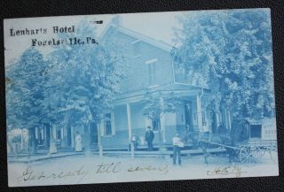 Great Postmarked 1906 Lenharts Hotel,  Fogelsville Pa Cyanotype Photo Postcard