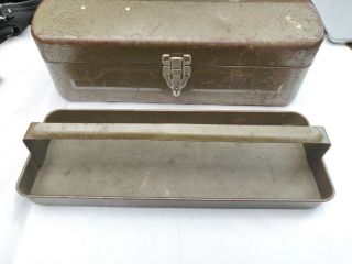 Vintage Metal Tool Box With Tray 15x6x7 Army Green Unbranded