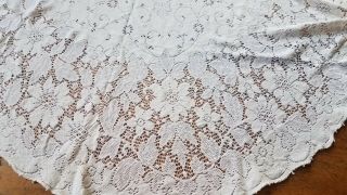 Vintage Quaker Lace Picot Edges Tablecloth Floral Cream Oval 63x52