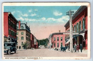 Vintage Postcard West Exchange Street Ticonderoga Ny Street View