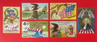 Vintage Fourth Of July Postcards - Set Of 6 - Embossing,  Bright Colors