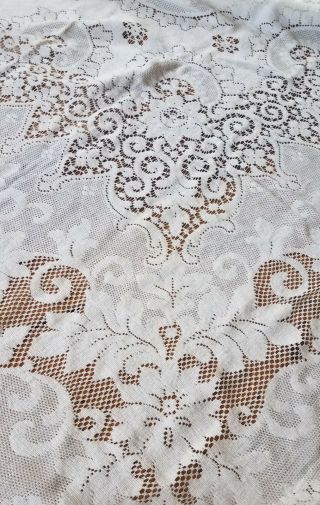 Vintage Quaker Lace Picot Edges Tablecloth Floral Off White 76x62