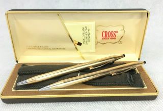 Cross Ballpoint Pen And Mechanical Pencil Set 14k Gold Filled In Case