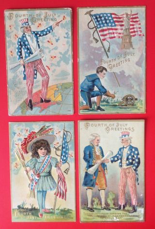 Vintage Uncle Sam Fourth Of July Postcards - Set Of 4 - Series 752