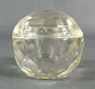 Antique Victorian Faceted Cut Crystal Glass Ink Bottle Pot Inkwell &matching Lid