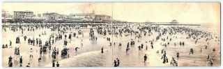 Postcard Nj Atlantic City Double 2 Panel View Of The Beach & Hotels Pre 1908 B4