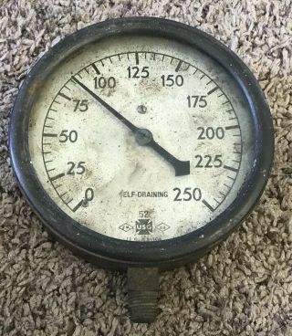 Antique U.  S.  Gauge Brass Pressure Gauge,  5” Diameter,  Steampunk