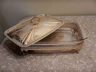 Vintage Silver Plated Chafing Buffet Casserole Dish W/Pyrex Glass Insert & Lid. 3