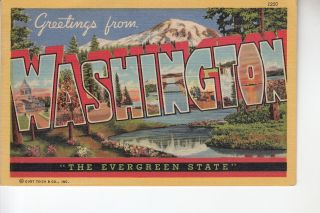 Large Letter Greetings From Washington The Evergreen State Wa